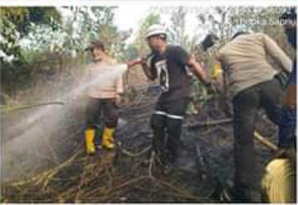 Petugas gabungan berjibaku memadamkan api yang membakar lahan di Kecamatan Pucuk Rantau, Kuantan Singingi. 