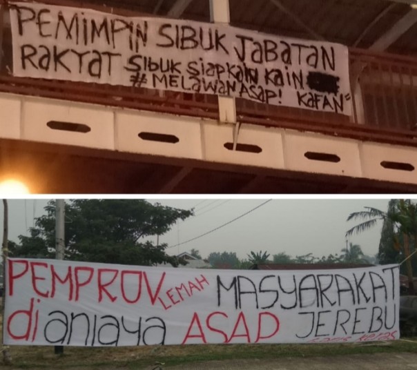 Spanduk protes kabut asap dan sindir pemerintah Riau bertebaran di jalanan Pekanbaru (foto/int)