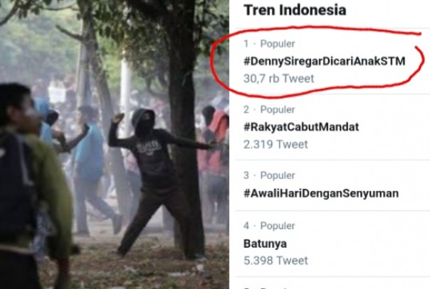 Netizen lambungkan tagar Denny Siregar Dicari Anak STM (foto/int)