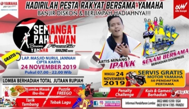 PT Alfa Scorpii Riau atau Main Dealer Yamaha akan menggelar event bertajuk Semangat Pahlawan bersama Yamaha FreeGo (foto/ist)