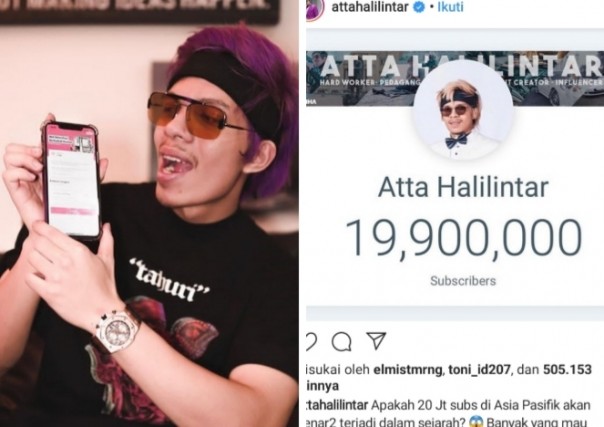 Subcriber Atta Halilintar hampir tembus 20 juta (foto/int)