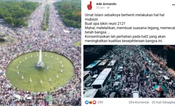 Dosen Universitas Indonesia (UI) Ade Armando komentari kegiatan Reuni 212 tidak ada manfaat (foto/int)