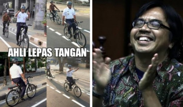 Dosen UI Ade Armando unggah kumpulan foto Gubernur DKI Jakarta Anies Baswedan naik sepeda sambil melepas tanggannya (foto/int)