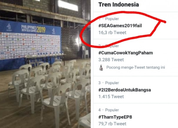 Jelang penyelenggaraan SEA Games 2019 di Filipina, beredar foto-foto ruangan konferensi pers yang terlihat 'mengenaskan' (foto/int)