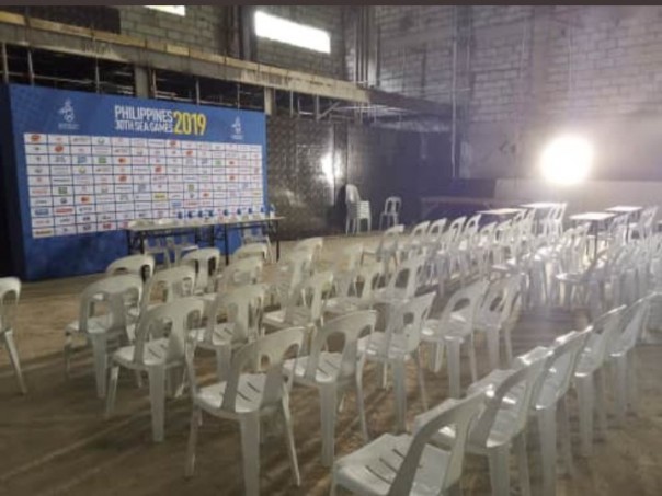 Suasana kursi dan ruangan konferensi pres Sea Games 2019 di Filipina (Foto: Twitter)