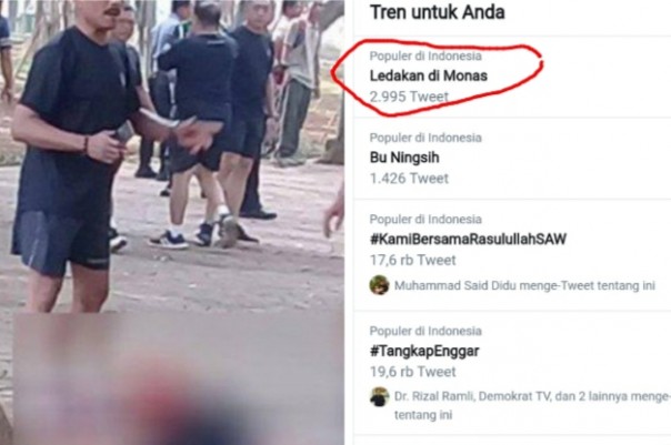 Topik Ledakan Monas jadi trending topik di twitter (foto/int)