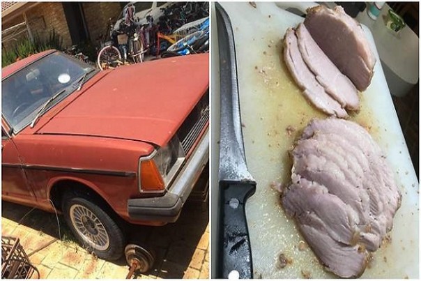 Viral seorang pria di Australia sukses memasak daging babi panggang di dalam mobilnya sendiri (foto/Int)