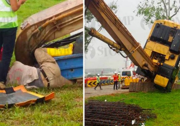 Alami Kecelakaan Kerja, Pria Ini Diselamatkan Oleh Excavator di Lokasi Konstruksi Tampines