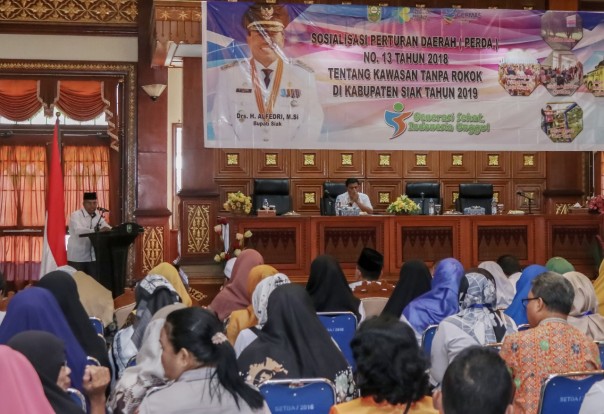 Pemerintah kabupaten Siak melalui Dinas Kesehatan Kabupaten Siak melakukan sosialisasi Peraturan Daerah Nomor 13 tahun 2018 tentang Kawasan Tanpa Rokok (foto/Lin)