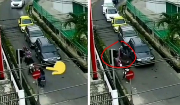 Viral video seorang pengendara yang vorboden dan senggol ibu-ibu sampai jatuh dan masuk parit (foto/int)