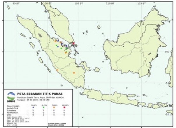 Sebaran titiknpanas di Wilayah Riau yang terpantau satelit BMKG (R24/rls)
