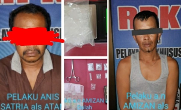 Dua orang pelaku tindak pidana narkotika jenis sabu diringkus tim satnarkoba Polres Kabupaten Bengkalis (foto/Hari)