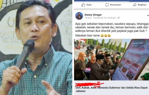 Denny Siregar komentari keluarga Sekda Riau dan Gubernur Riau yang dapat jabatan (foto/int)