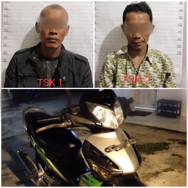 Tim Opsnal Satreskrim Polsek Kecamatan Mandau, Kabupaten Bengkalis meringkus dua orang pelaku tindak pidana pencurian sepeda motor (foto/Hari)