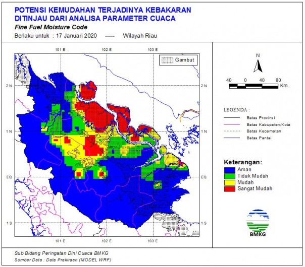 Potensi lahan yang mudah terbakar (BMKG)