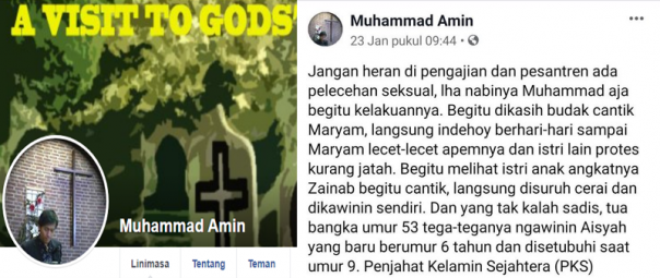 Akun Facebook bernama Muhammad Amin dinilai telah menghina Nabi Muhammad SAW