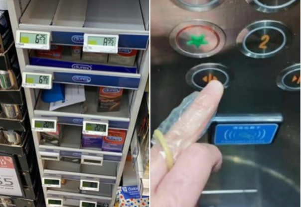 Rak penjualan kondom di Singapura tampak kosong karena diserbu warga, ternyata alat kontrasepsi itu digunakan untuk menjaga supaya tidak terjangkit virus Corona, seperti untuk menekan tombol lift. Foto: int 