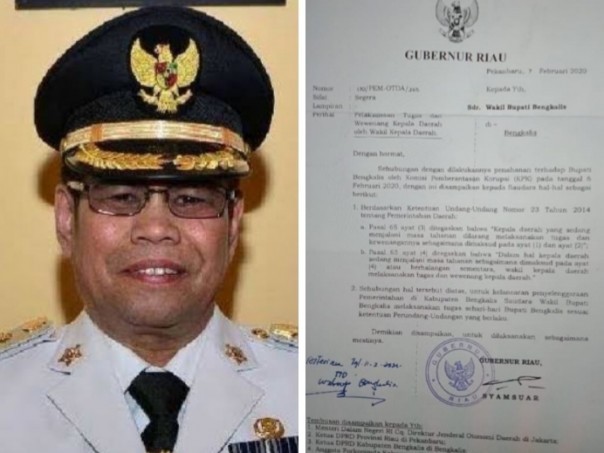 Beredar surat edaran Gubernur Riau tunjuk Wabub Bengkalis sebagai Plt Bupati Bengkalis, pasca KPK tangkap Bupati Bengkalis Amril Mukminin (foto/int)