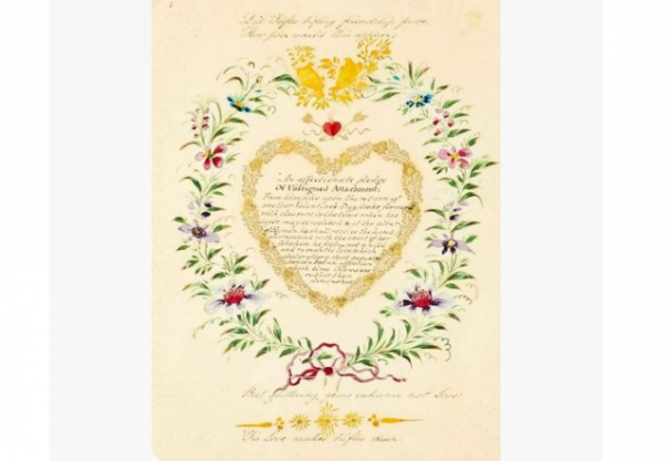 Penampakan salah satu kartu Valentine tertua di dunia, dibuat tahun 1818 silam. Foto: int 