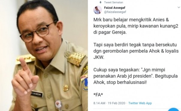 Pegiat media sosial (Medsos) Faizal Assegaf tanggapi munculnya pihak-pihak pengkritik Gubernur DKI Jakarta Anies Baswedan (foto/int)