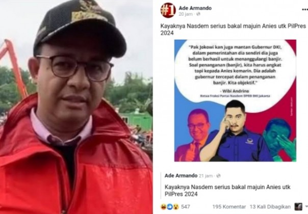 Ade Armando komentari Partai Nasdem usung Gubernur DKI Jakarta Anies Baswedan di Pilpres 2024 (foto/int)