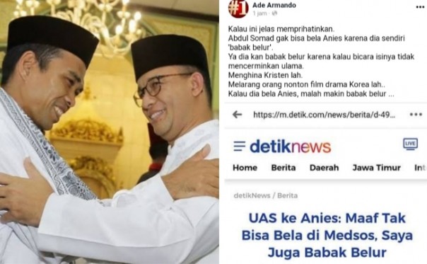 Anies Baswedan hadiri ceramah Ustadz Abdul Somad (UAS) saat peresmian renovasi Masjid Cut Nyak Dien, Jakarta (foto/int)