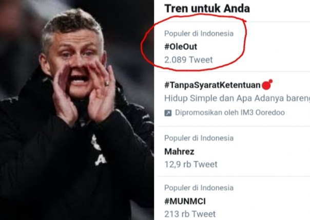 MU menang tapi tagar Ole Out malah trending topik di Indonesia (foto/int)