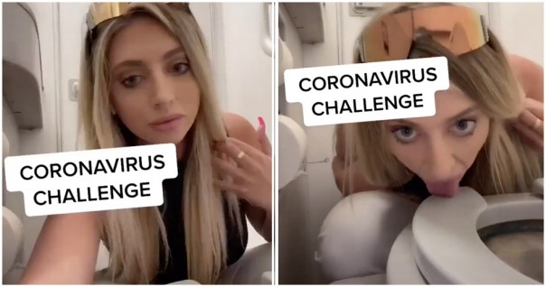 Pengguna Tik Tok Ini Menjadi Viral Setelah Melakukan Aksi Coronavirus Challenge Dengan Cara Menjilati Kursi Toilet Pesawat