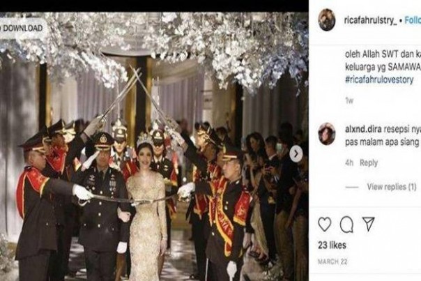 Kapolsek Kembangan Kompol Fahrul Sudjana saat pesta pernikahan di sebuah hotel di Jakarta pada 21 Maret 2020. Foto/Tangkapan Layar Instagram