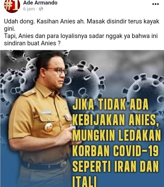 Ade Armando komentari meme yang memuji kebijakan Gubernur DKI Jakarta, Anies Baswedan (foto/int)