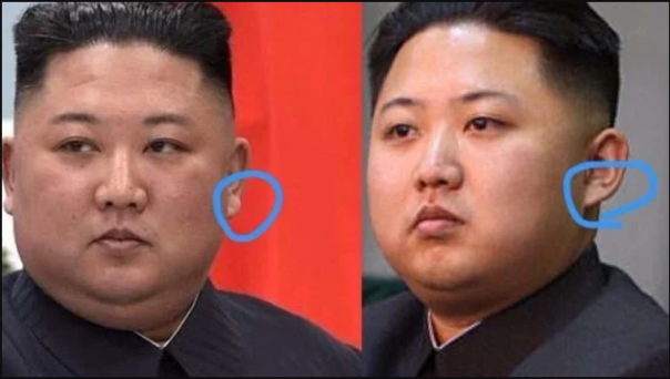 Hasil analisa Jennifer yang memperlihatkan ada perbedaan pada daun telinga pada dua foto yang sama-sama menggambarkan Kim Jong Un, pemimpin besar Korea Utara. Foto: int 