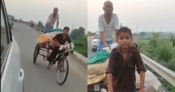 Kasihan, Bocah Ini Membawa Pulang Ayahnya ke Rumah Dengan Mengayuh Keranjang Roda Tiga Sejauh 600 Km Selama Sembilan Hari
