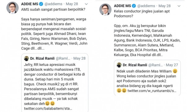 Saling sindir antara Rizal Ramli dan Addie MS di Twitter