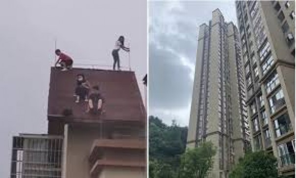 Video Mengejutkan Menunjukkan Empat Anak Nekat Bermain Di Atap Gedung Setinggi 32 Lantai di China