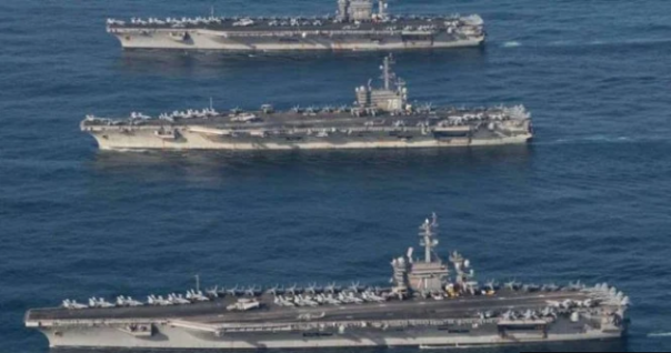 Tiga kapal induk nuklir AS yang kini berkeliaran bebas di kawasan Samudera Pasifik. Langkah ini merupakan respon atas sikap China yang membuat kawasan Laut China Selatan terus memanas hingga saat ini. Foto: int 
