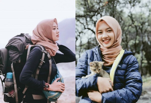Hijaber Cantik Ini Doyan Mendaki Gunung, Netizen: Pemersatu Bangsa (foto/int)