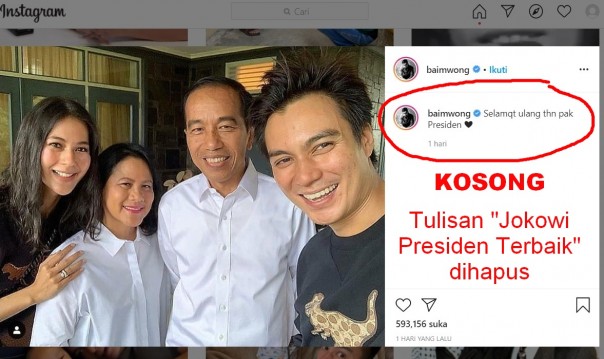 Dibully Gara-gara Sebut Jokowi Presiden Terbaik, Baim Wong Matikan Kolom Komentar (foto/int)
