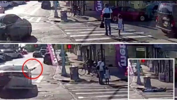 Rekaman CCTV yang menggambarkan seorang pria tewas setelah ditembak orang tak dikenal secara brutal. Sadisnya, peristiwa itu terjadi ketika korban tengah menggandengan tangan putrinya yang masih kecl saat menyeberangi persimpangan jalan. Foto: int 