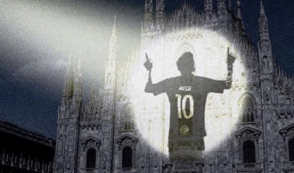 Gaya Messi mengenakan seragam Inter Milan, yang ditayangkan salah satu televisi swasta di China. Foto: int 