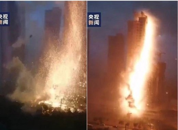 Petir Menyambar Daerah Tegangan Tinggi Di Cina, Menyebabkan Bola Api Percikan yang Dapat Terlihat di Seluruh Kota