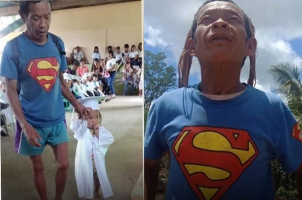 Viral Ayah Pakai Baju Kaos Superman dan Tanpa Alas Kaki Mengantar Putrinya Wisuda, Netizen: Pahlawan Sebenarnya (foto/int)