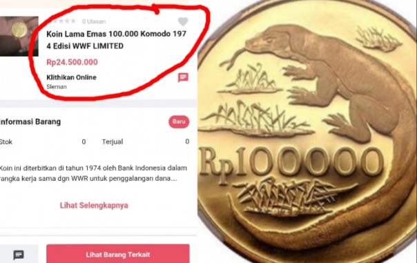 Wah, Koin Rp100 Ribu Gambar Komodo Dijual Rp24 Juta Per Keping, Netizen Sebut Begini (foto/int)
