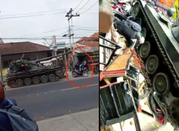 Tank TNI Tabrak Gerobak Pedagang, Netizen: Salah Juga Mepet ke Jalan (foto/int)