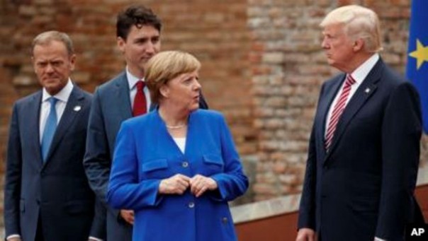 Kanselir Jerman Angelina Merkel dan Presiden AS Donald Trump. Foto: int 
