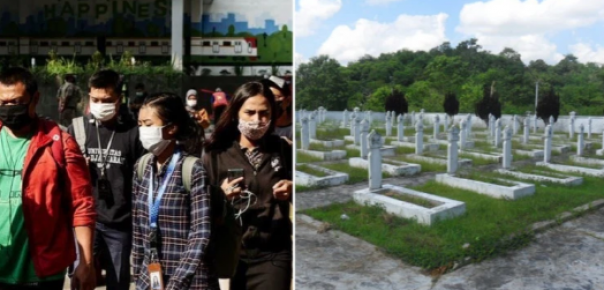 Warga Indonesia yang Tidak Memakai Masker Wajah Dipaksa Menggali Kuburan Untuk Korban Covid-19