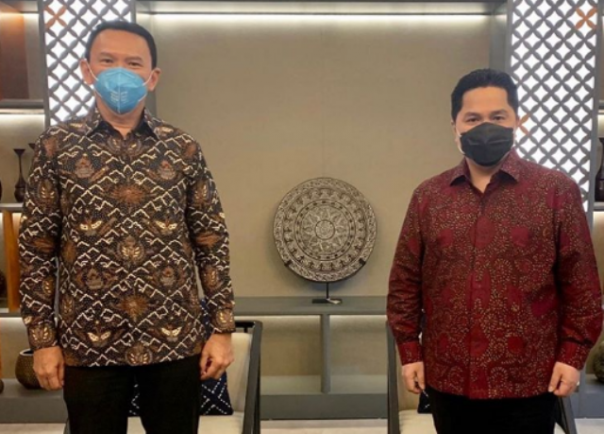Ahok mengunggah fotonya bersama Menteri BUMN Erick Thohir, setelah keduanya bertemu di Kantor Kementerian BUMN. Foto: int 