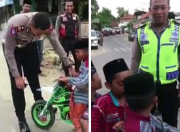 Viral Anak Kecil Tarik Tiga Ditegur Polisi, Netizen: Mundur, Mundur Nangis (foto/int)