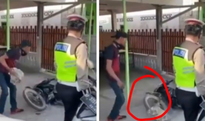 Viral Pria Ini Lempar Batu Hancurkan Motor, Polisi Cuma Diam dan Tetap Menilang (foto/int)