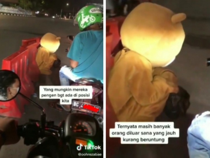 Viral Manusia Boneka Jongkok di Lampu Merah Bikin Iba, Netizen: Bacot Doang Enggak Bantu (foto/int)
