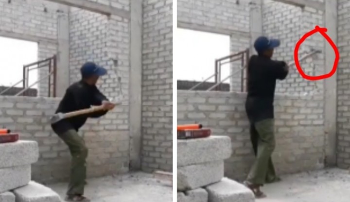 Viral Video Seorang Tukang Bangunan Hancurkan Tembok, Diduga Gaji Belum Dibayarkan, Netizen Sebut Begini (foto/int)